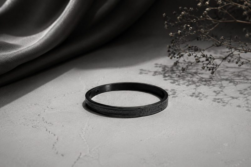 Midnight Pulse Bangle ECG Engraved Bracelet | Minimalist Magnetic Bangle for Men & Women
