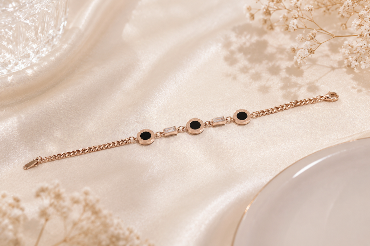 Ethereal Noir: Premium Rose Gold-Plated Minimalist Statement Bracelet