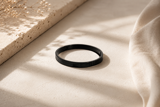 The Obsidian Shadow Engraved Bangle – Midnight Noir