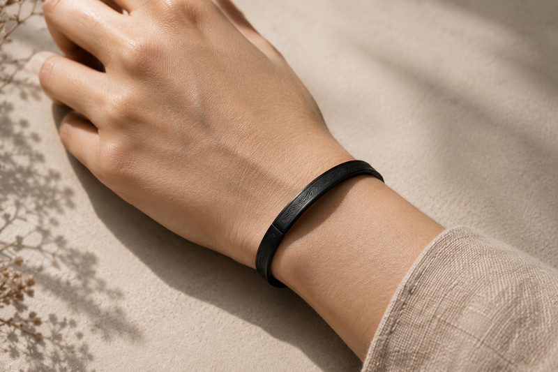 The Obsidian Shadow Engraved Bangle – Midnight Noir