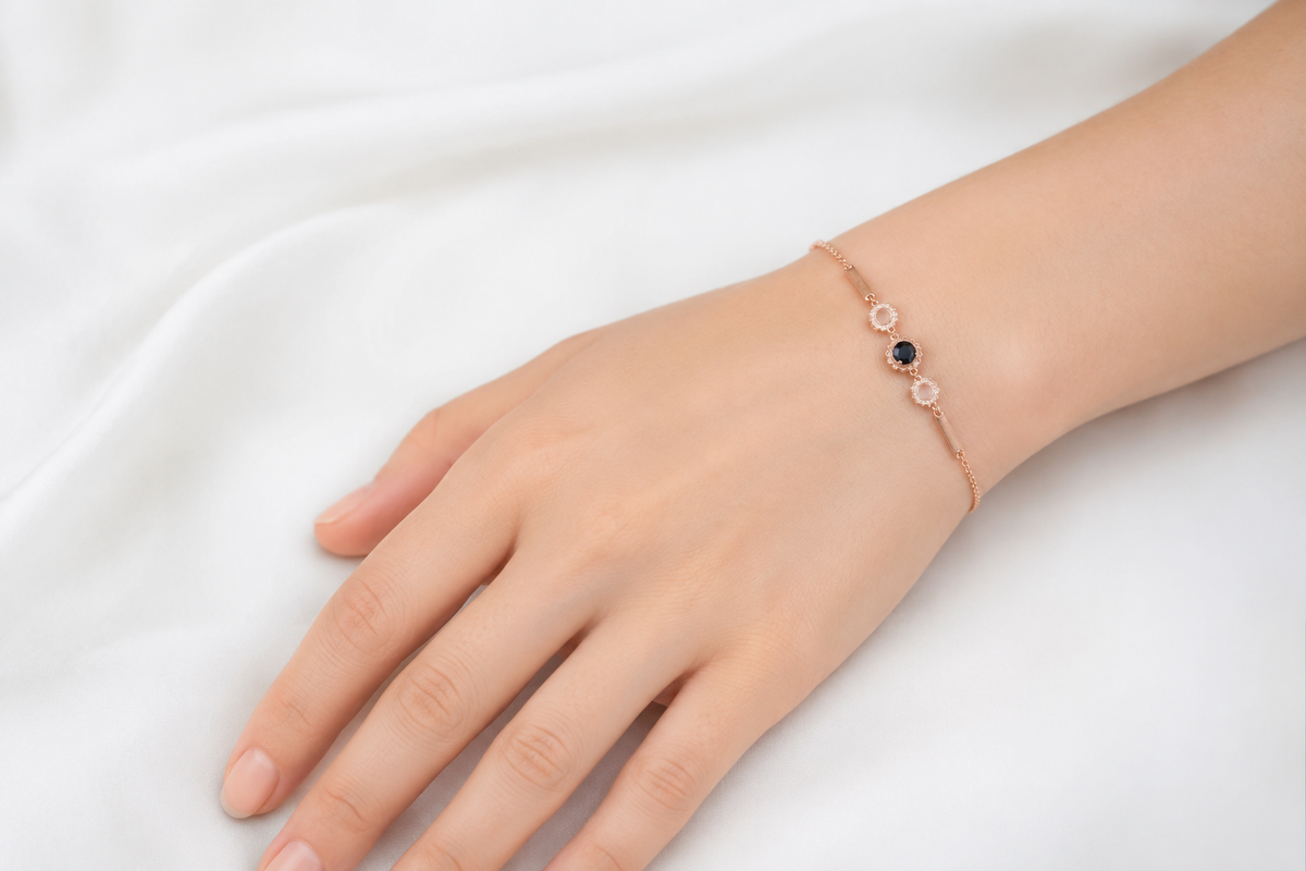 Petals of Grace: Rose Gold-Plated Celestial Link Bracelet