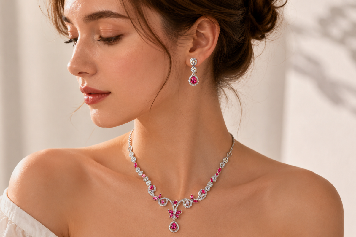 Prismatic Elegance: 925 Silver-Plated Pearl & Multi-Gemstone Set