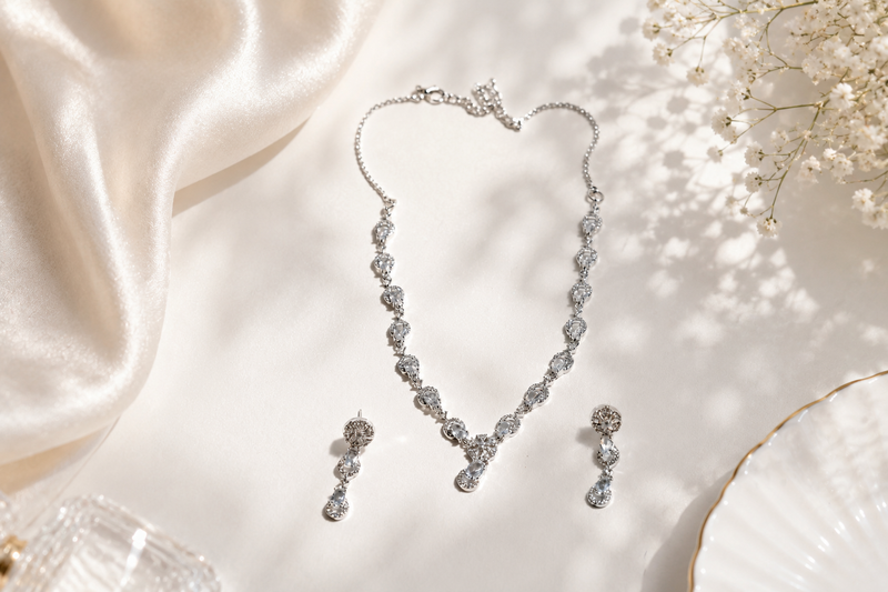Celestial Cascade Radiance: 925 Silver-Plated Crystal Drop Set