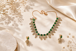 Verdant Leaf Heirloom: 18k Gold-Plated Emerald Crystal Necklace & Earring Set