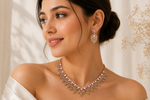 Blush Petal Serenity: 18k Gold-Plated Rose Quartz-Style Crystal Necklace & Earring Set