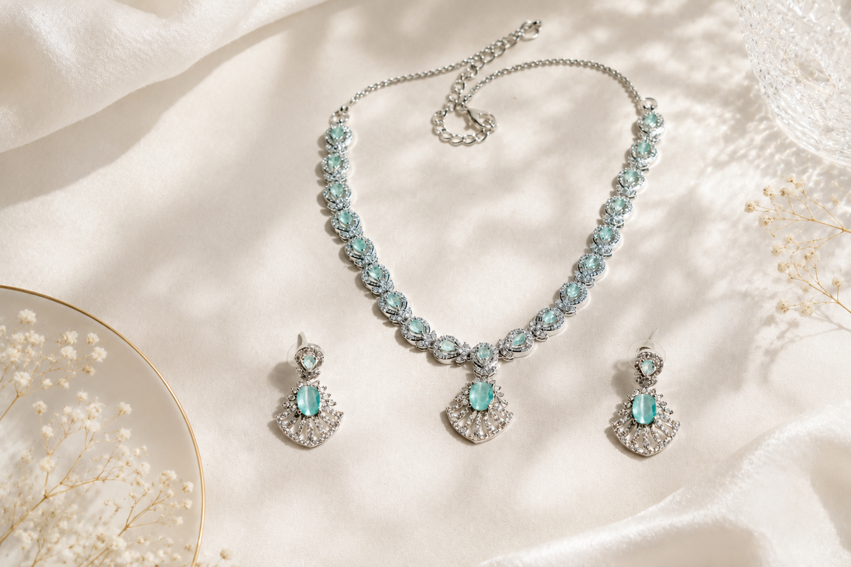 The Ethereal Azure Collection: Handcrafted 925 Sterling Silver Set