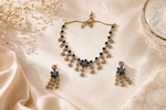 Azure Blossom Radiance: 18k Gold-Plated Crystal Floral Necklace & Earring Set