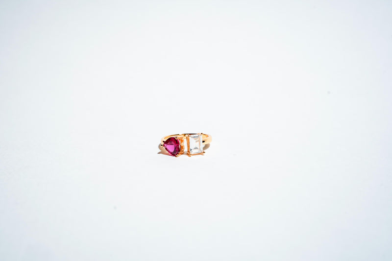 The Dual-Heart & Crystal Open Ring