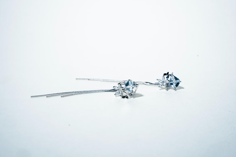 The Midnight Blossom Threader Earrings – 925 Sterling Silver