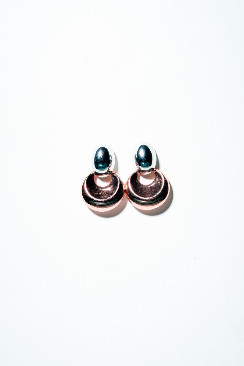 Two-Tone Crescent Drop Studs