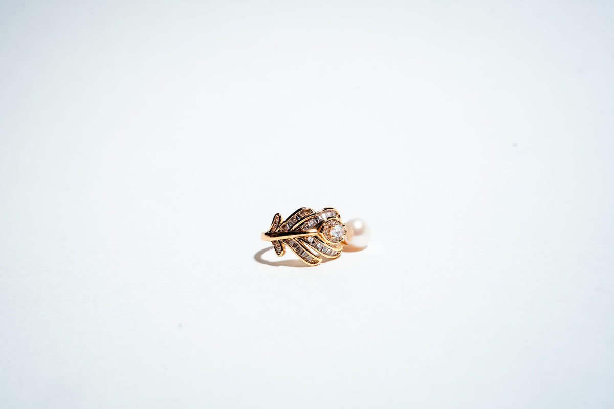 The "Gilded Feather" Pearl & Baguette Statement Ring