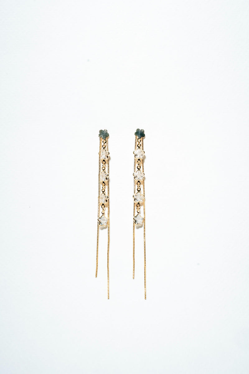 Ethereal Blossom Cascading Drop Earrings – 18K Gold-Plated Celestial Floral Elegance